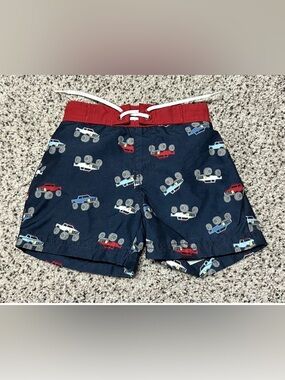 Gymboree 0-3 mo Big TRUCKS baby boy swim trunks shorts lined